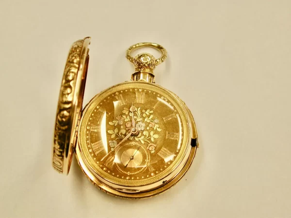 18ct Gold Pair cased Pocket Watch With Tri coloured Face Chester 1822 3