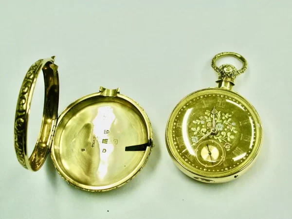 18ct Gold Pair cased Pocket Watch With Tri coloured Face Chester 1822 5