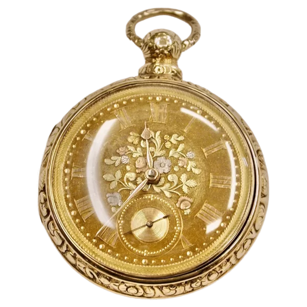 18ct Gold Pair cased Pocket Watch With Tri coloured Face Chester 1822 1 transformed