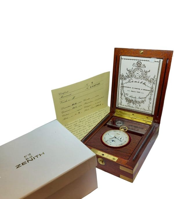 18kt Rose Zenith Open Face Pocket Watch Thomas Engel No° 9 with Box Papers 12