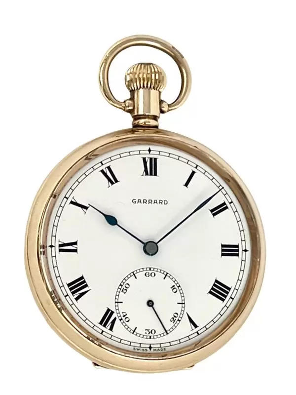 9 Carat Solid Gold Open Faced Pocket Watch by Garrard 9