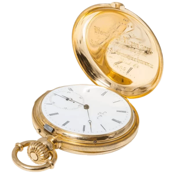 A   S Railway Gold Minute Repeating Pocket Watch Presented to J H  Ramsey  1865 1 transformed