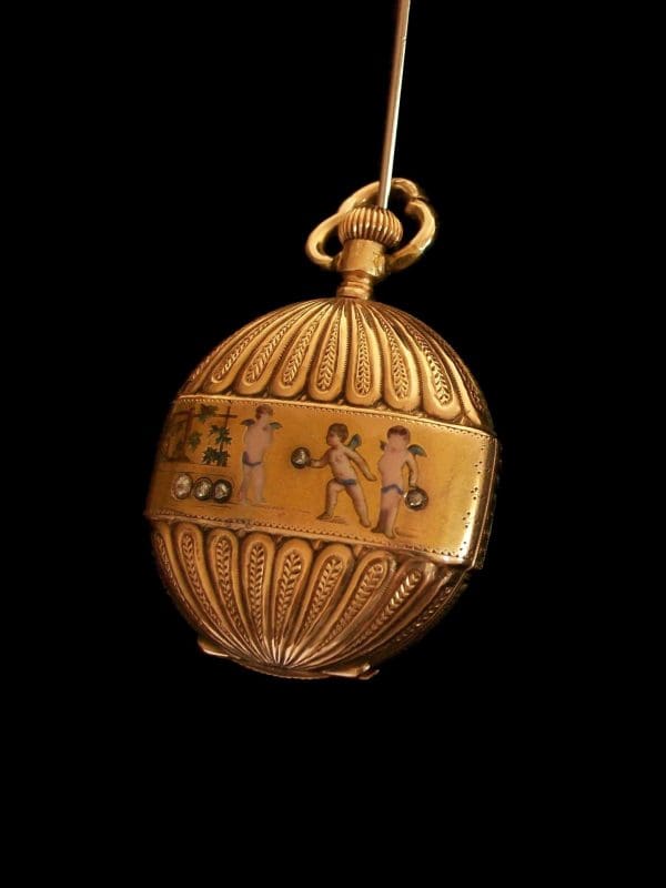 Antique 14k Gold Pendant Watch Enamel Putti Diamonds Switzerland C. 1870 6