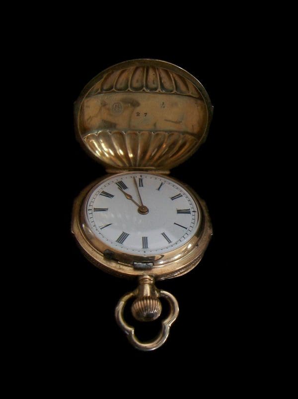Antique 14k Gold Pendant Watch Enamel Putti Diamonds Switzerland C. 1870 8