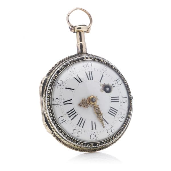 ساعة جيب Verge Fusee Key من القرن الثامن عشر العتيقة من الذهب والفضة عيار 18 قيراطًا 3