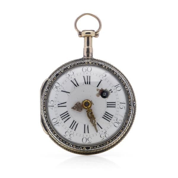 ساعة جيب Verge Fusee Key من القرن الثامن عشر العتيقة من الذهب والفضة عيار 18 قيراطًا 4