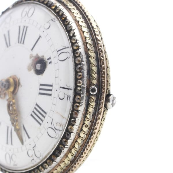 ساعة جيب Verge Fusee Key من القرن الثامن عشر العتيقة من الذهب والفضة عيار 18 قيراطًا 6