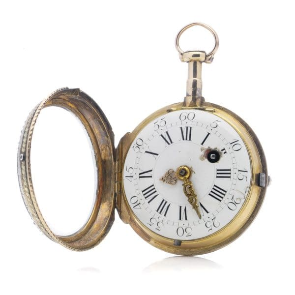 ساعة جيب Verge Fusee Key من القرن الثامن عشر العتيقة من الذهب والفضة عيار 18 قيراطًا 7