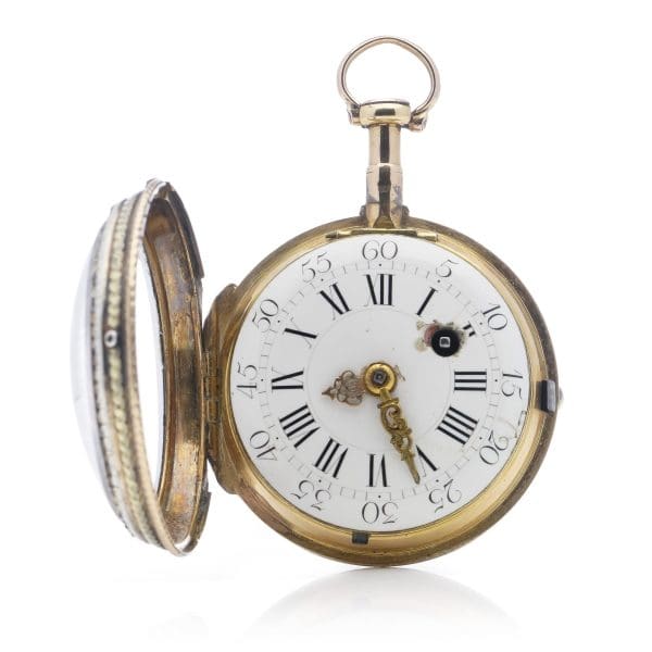ساعة جيب Verge Fusee Key من القرن الثامن عشر العتيقة من الذهب والفضة عيار 18 قيراطًا 8