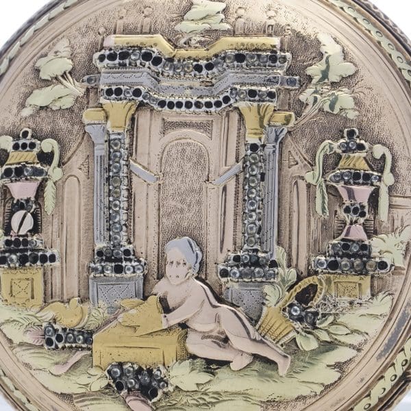 ساعة جيب Verge Fusee Key من القرن الثامن عشر العتيقة من الذهب والفضة عيار 18 قيراطًا 9