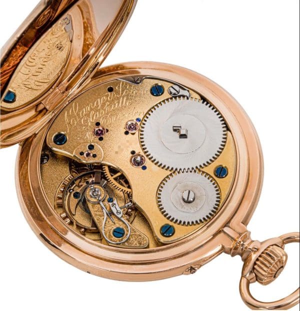 Antique A. Lange Sohne. Rare Rose Gold Open Face Keyless Lever Pocket Watch 4