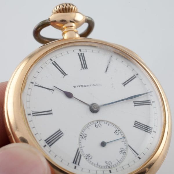 Antique Tiffany Co. 18k Yellow Gold Open Face Pocket Watch Size 8 2