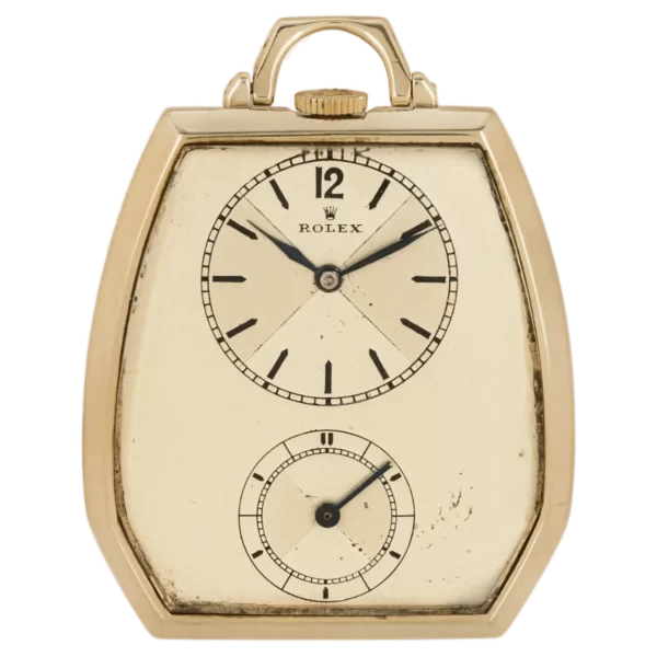 ساعت جیبی اهرمی بدون کلید طلایی Rolex Prince 9CT کمیاب عتیقه C1930s 1 تبدیل شده