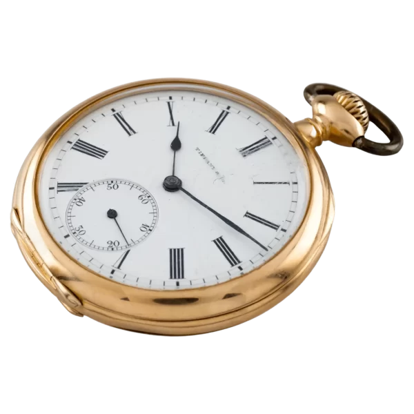 Antique Tiffany   Co  18k Yellow Gold Open Face Pocket Watch  Size 8 1 transformed