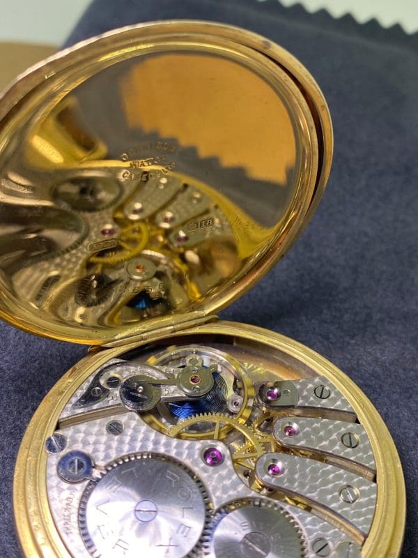Art Deco circa 1920s 18k Solid Gold Rolex Double Hunter Pocket Watch 10
