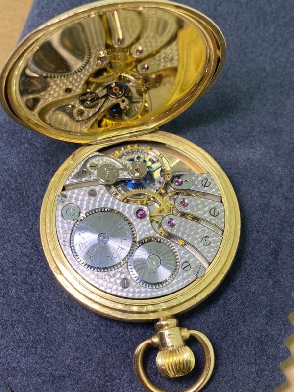 Art Deco circa 1920s 18k Solid Gold Rolex Double Hunter Pocket Watch 9