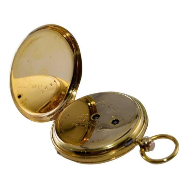 Bonnet 18kt. Solid Gold Open Faced Pocket Watch with Engine Turned Dial 1850s 7