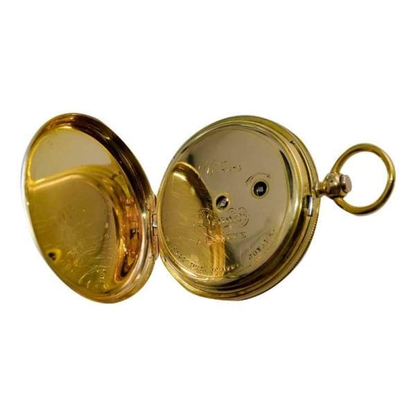 Bonnet 18kt. Solid Gold Open Faced Pocket Watch with Engine Turned Dial 1850s 8