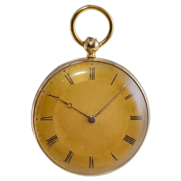 Bonnet 18kt  Solid Gold Open Faced Pocket Watch with Engine Turned Dial 1850  s 1 transformed