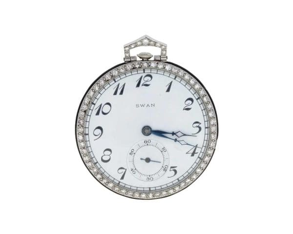 British Swan Platinum Diamond Enamel Pocket Watch 2