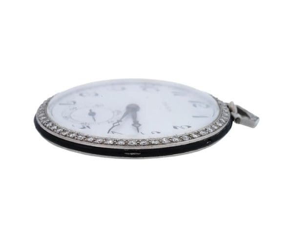 British Swan Platinum Diamond Enamel Pocket Watch 3