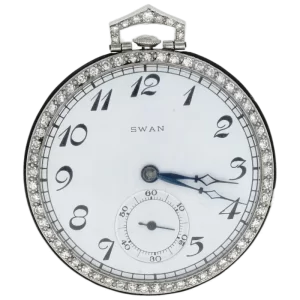 British Swan Platinum Diamond Enamel Pocket Watch 1 transformed
