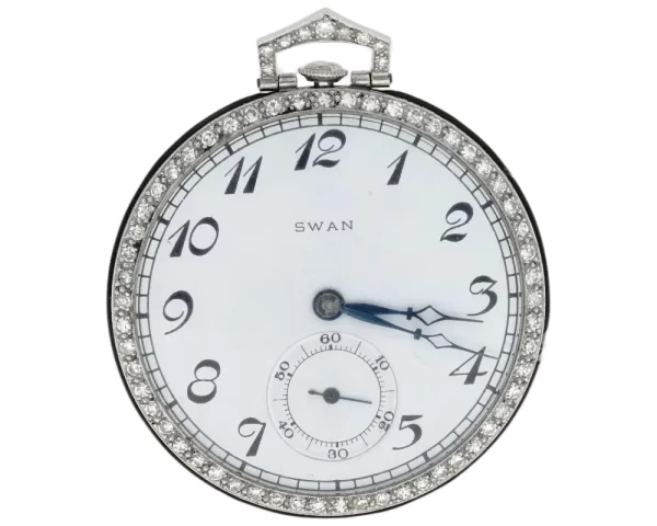 British Swan Platinum Diamond Enamel Pocket Watch 1 trasformat