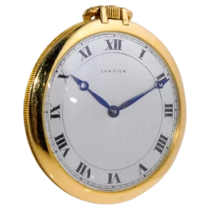 Cartier 18Kt Giel Gold Art Deco Open Faced Pocket Watch Hand Made 1920 s 1 transforméiert