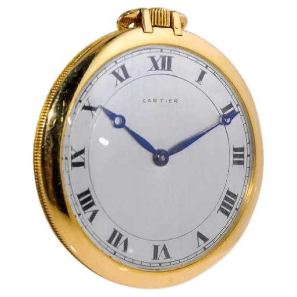 Cartier 18Kt  Yellow Gold Art Deco Open Faced Pocket Watch Hand Made 1920  s 1 transformed