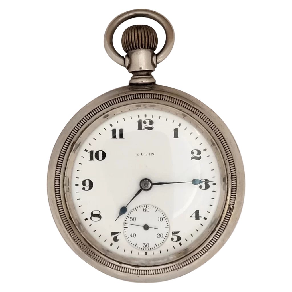 שעוני כיס צבאיים: ההיסטוריה והעיצוב שלהם 6 - Watchmuseum.org Elgin Pocket Watch Silverode Railway Heavy Working 7 Jewel שנת 1921 1 טרנספורמציה