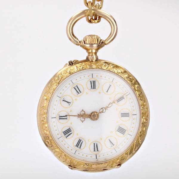 French 20th Century 18 Karat Yellow Gold Enamelled Pocket Watch 11