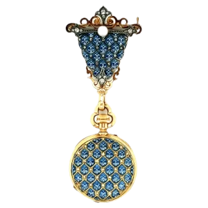 French Blue Enamel Diamond Pendant Watch 1 transformed