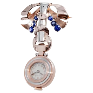 गुबेलिन 14Kt मल्टी कलर आर्ट डेको लेडीज़ पेंडेंट घड़ी, लगभग 1930 के दशक में Movado 1 द्वारा रूपांतरित