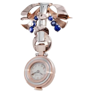 Gubelin 14Kt Multi Coloured Art Deco Ladies จี้นาฬิกาประมาณ 1930 s โดย Movado 1 เปลี่ยน