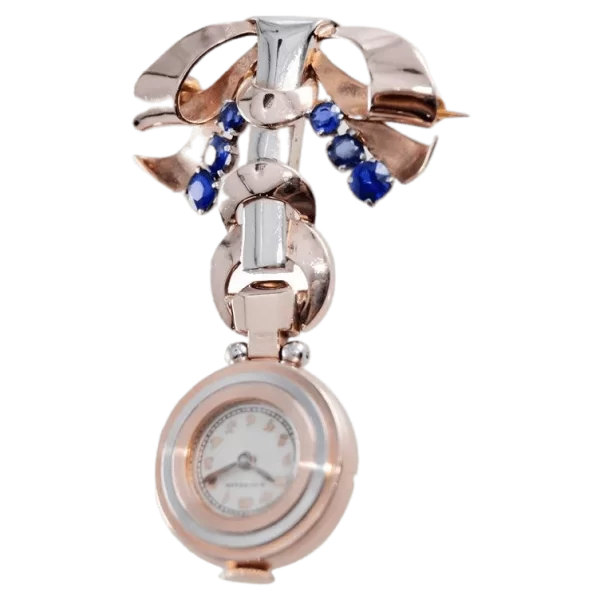 Gubelin 14Kt 멀티 컬러 아르 데코 여성용 펜던트 시계 1930년대경 Movado 1 변형됨