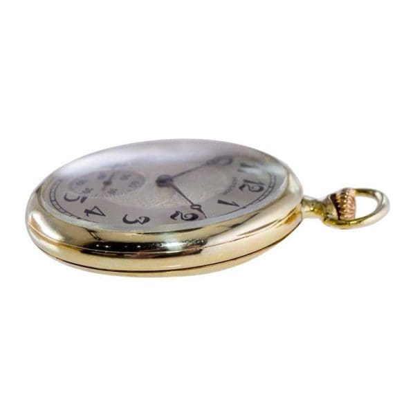 Hamilton Yellow Gold Filled Open Faced Enamel Dial Railway Pocket Watch 1940s 8