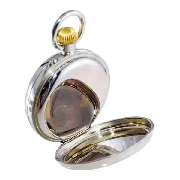 J.E Caldwaell Co. Nickel Silver Oversized Pocket Watch with Enamel Dial 11
