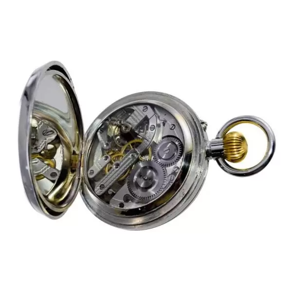 J.E Caldwaell Co. Nickel Silver Oversized Pocket Watch with Enamel Dial 16