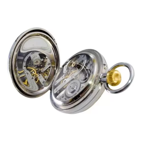J.E Caldwaell Co. Nickel Silver Oversized Pocket Watch with Enamel Dial 17