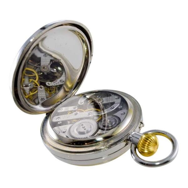 J.E Caldwaell Co. Nickel Silver Oversized Pocket Watch with Enamel Dial 18