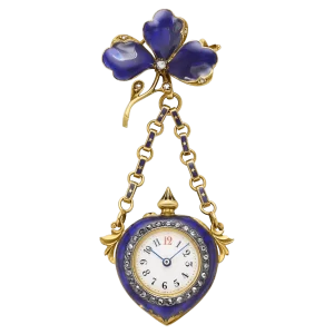 Late Victorian 14k Yellow Gold Blue Enamel   Diamond Detachable Watch Pin 1 transformed