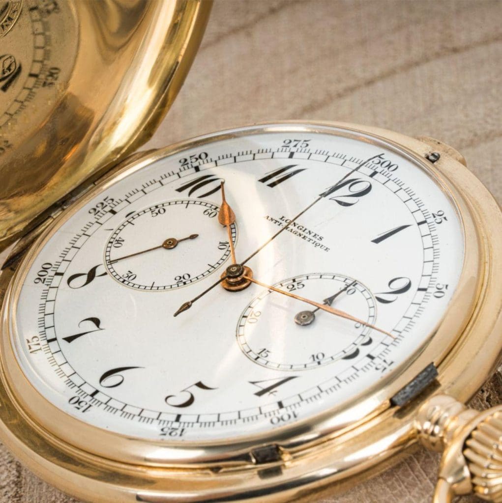 Longines Heavy 18CT Gold Keyless Lever Chronograph Pocket Watch C1900s 2