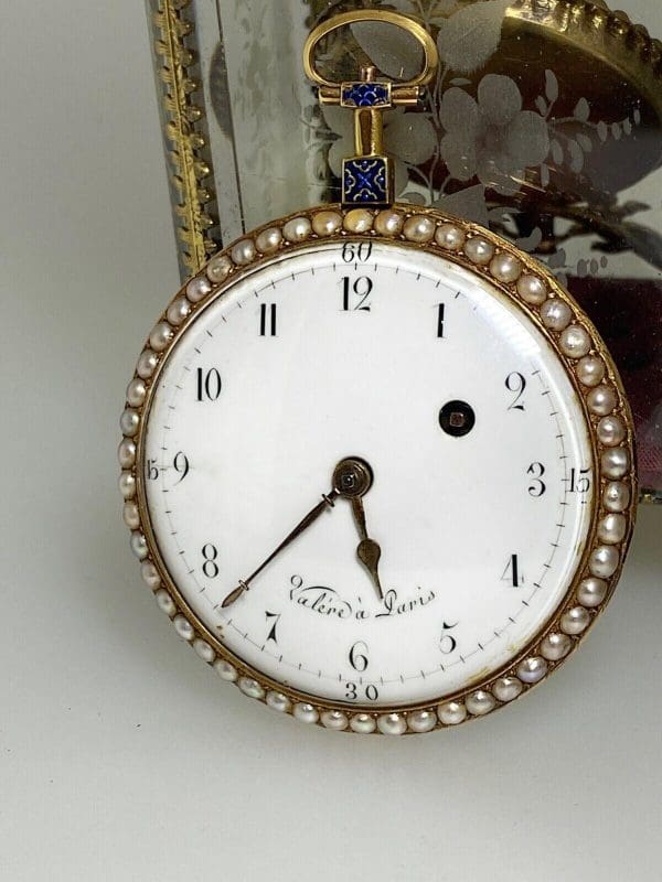 Napoleon Bonaparte c1800s 18K Gold Enamel Natural Pearl OpenFace Pocket Watch 5