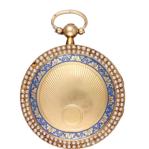 PEARL SET GOLD AND ENAMEL PENDANT WATCH 1