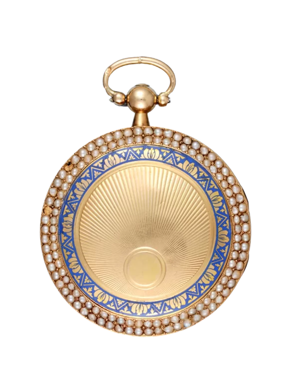 PEARL SET GOLD AND ENAMEL PENDANT WATCH 1