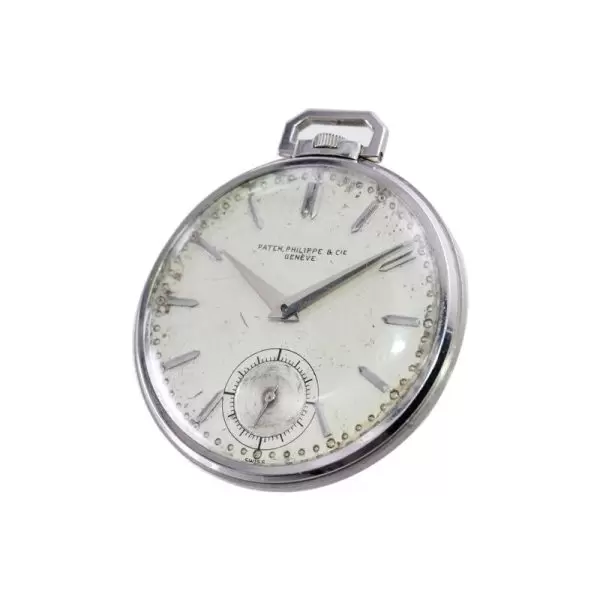 Patek Philippe Platinum Pocket Watch with Original Patinated Dial from 1940s 12