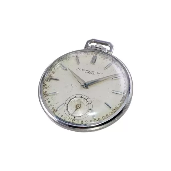 Patek Philippe Platinum Pocket Watch with Original Patinated Dial from 1940s 13