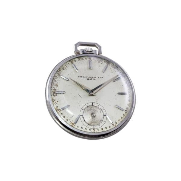 Patek Philippe Platinum Pocket Watch with Original Patinated Dial from 1940s 14