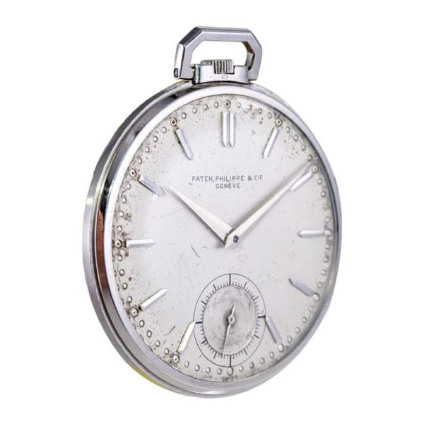 Patek Philippe Platinum Pocket Watch with Original Patinated Dial from 1940s 2