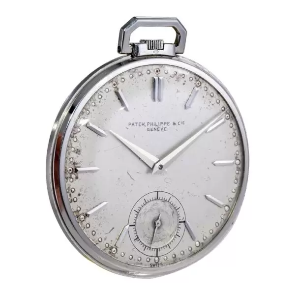 Patek Philippe Platinum Pocket Watch with Original Patinated Dial from 1940s 3